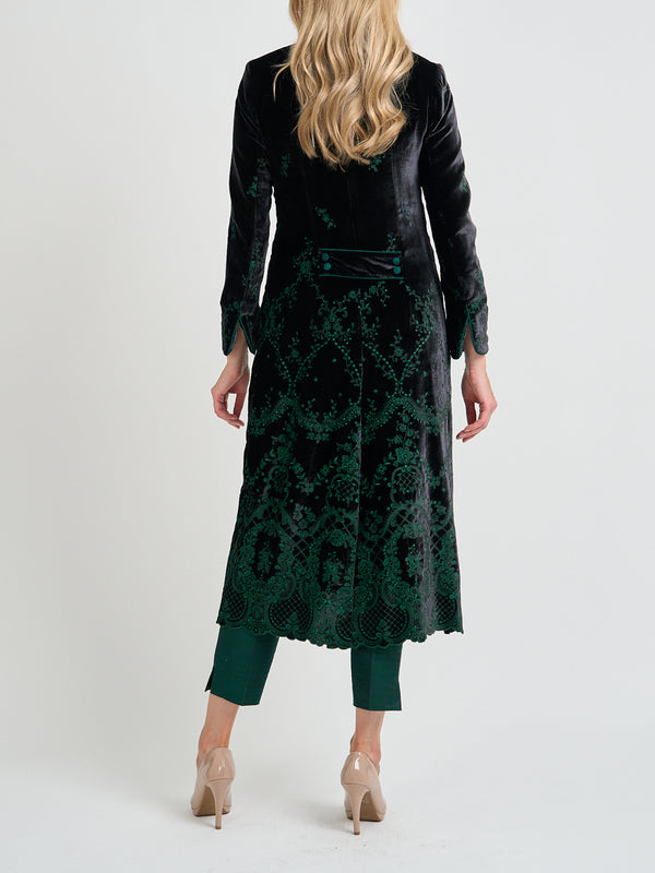 Favourbrook Carnaby Coat Black Green Grosvenor Silk Velvet