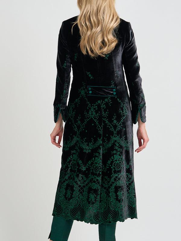 Favourbrook Carnaby Coat Black Green Grosvenor Silk Velvet