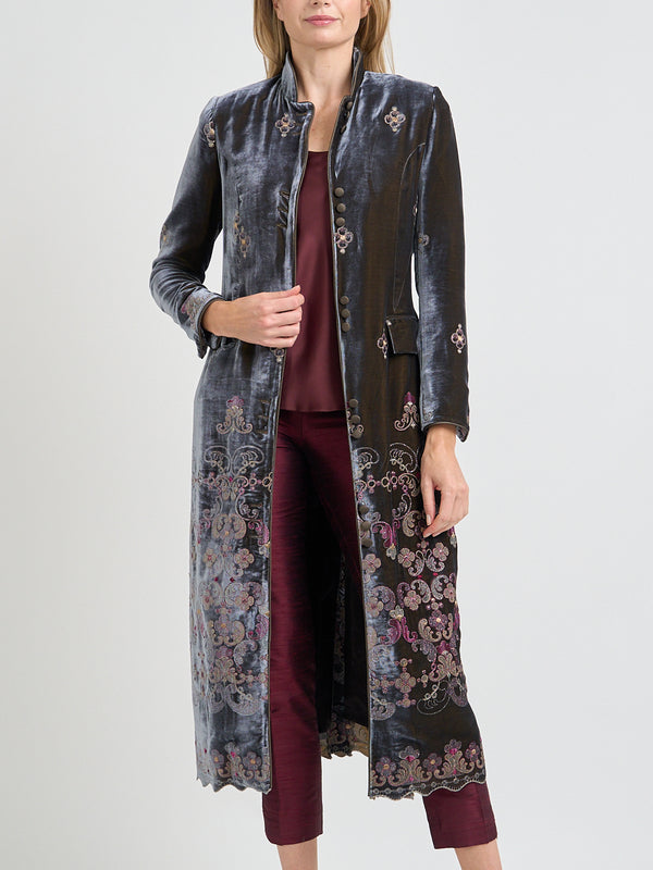 Favourbrook Carnaby Coat Grey Gold Brockwell Silk Velvet