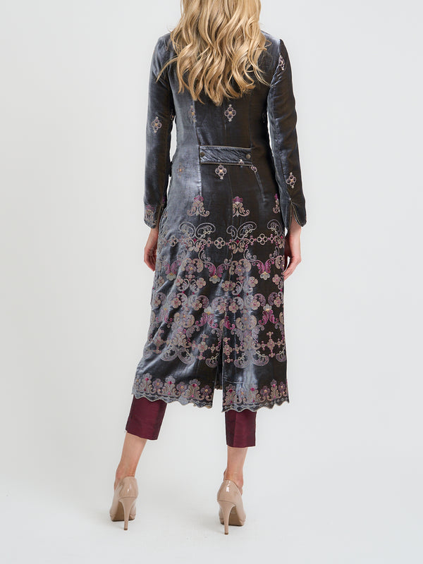 Favourbrook Carnaby Coat Grey Gold Brockwell Silk Velvet