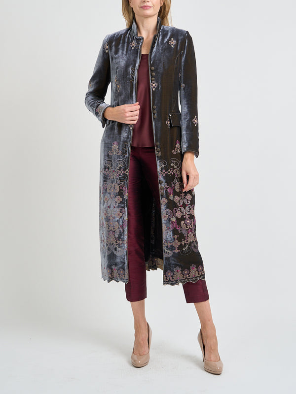 favourbrook Carnaby Coat Grey Gold Brockwell Silk Velvet