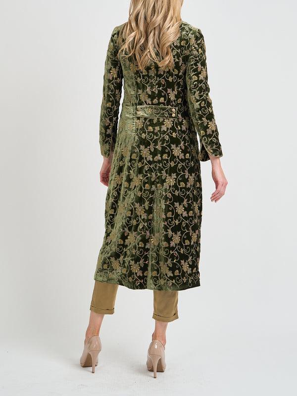 Favourbrook Carnaby Coat Taupe Green Oakleigh Silk Velvet