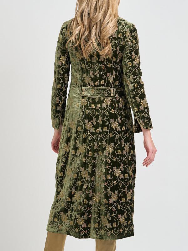 Favourbrook Carnaby Coat Taupe Green Oakleigh Silk Velvet