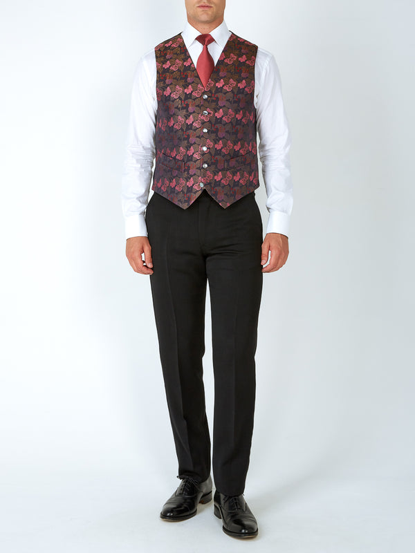 Favourbrook Charcoal Pink Brimstone Silk Single Breasted Waistcoat