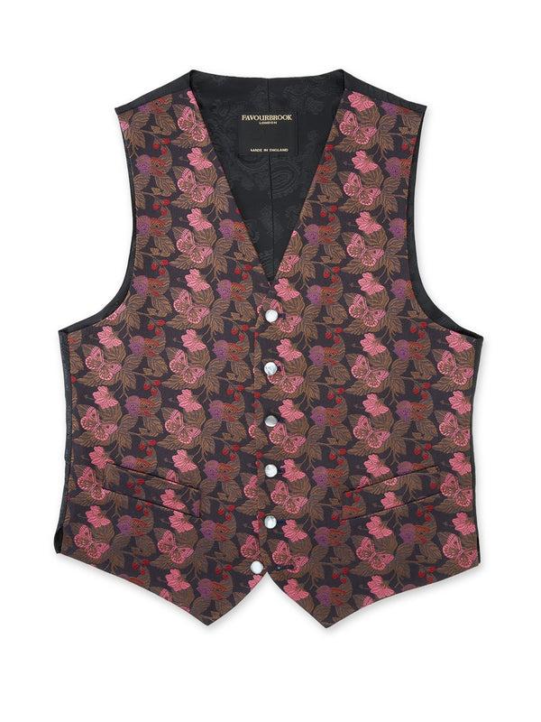 Favourbrook Charcoal Pink Brimstone Silk Single Breasted Waistcoat