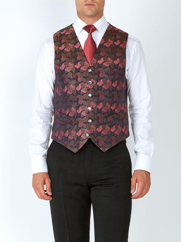 favourbrook Charcoal Pink Brimstone Silk Single Breasted Waistcoat