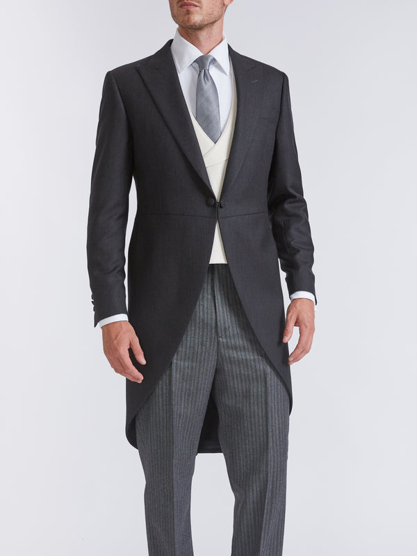 Favourbrook Charcoal Windsor Herringbone Wool Morning Coat