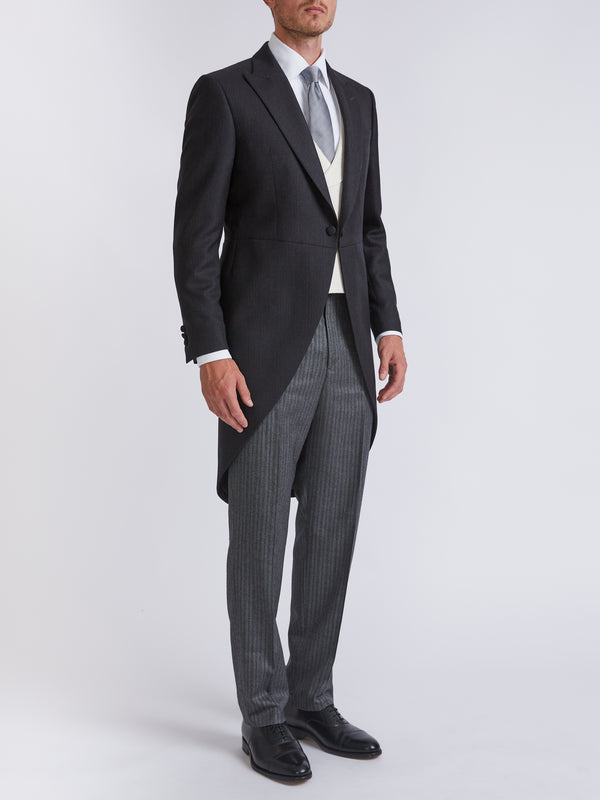 favourbrook Charcoal Windsor Herringbone Wool Morning Coat