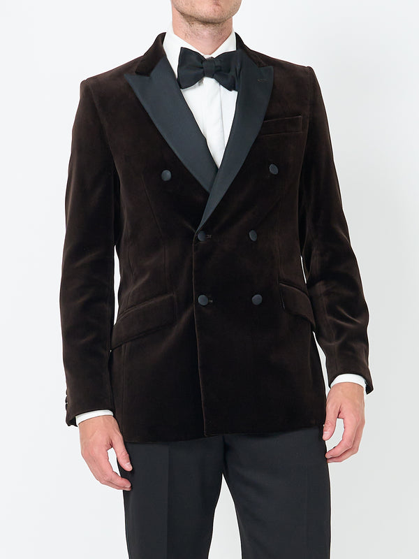 Favourbrook Chocolate Brown Velvet Cotton Double Breasted Dinner Jacket
