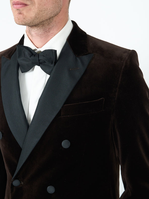 Favourbrook Chocolate Brown Velvet Cotton Double Breasted Dinner Jacket