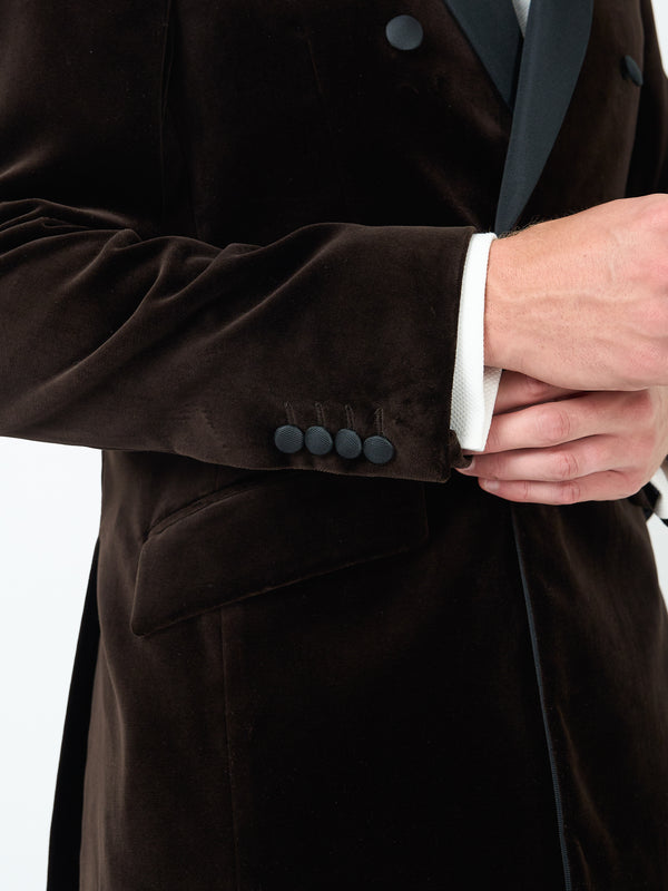 Favourbrook Chocolate Brown Velvet Cotton Double Breasted Dinner Jacket
