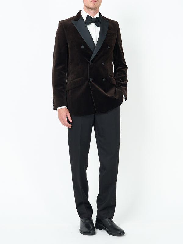 favourbrook Chocolate Brown Velvet Cotton Double Breasted Dinner Jacket