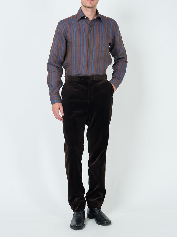 Favourbrook Chocolate Brown Velvet Cotton Flat Front Dress Trouser