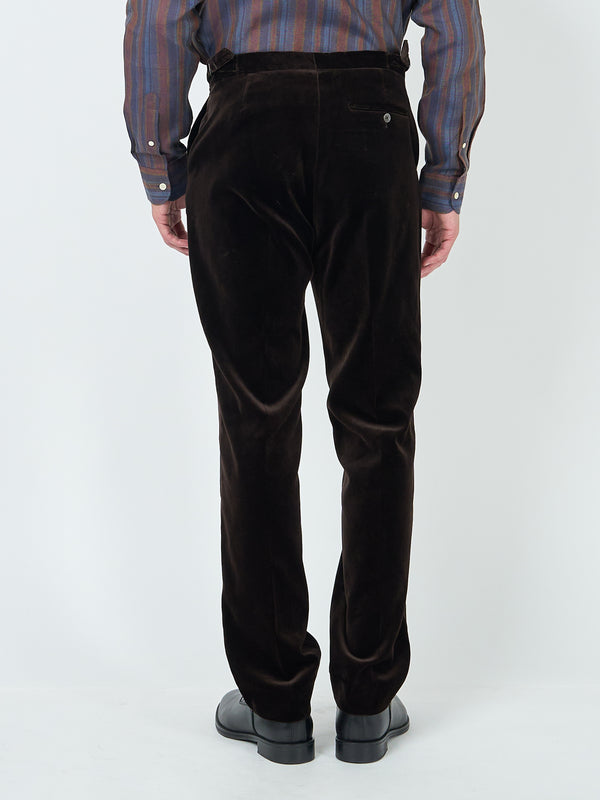 Favourbrook Chocolate Brown Velvet Cotton Flat Front Dress Trouser