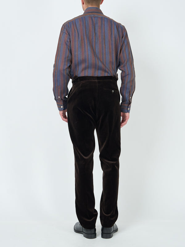 Favourbrook Chocolate Brown Velvet Cotton Flat Front Dress Trouser