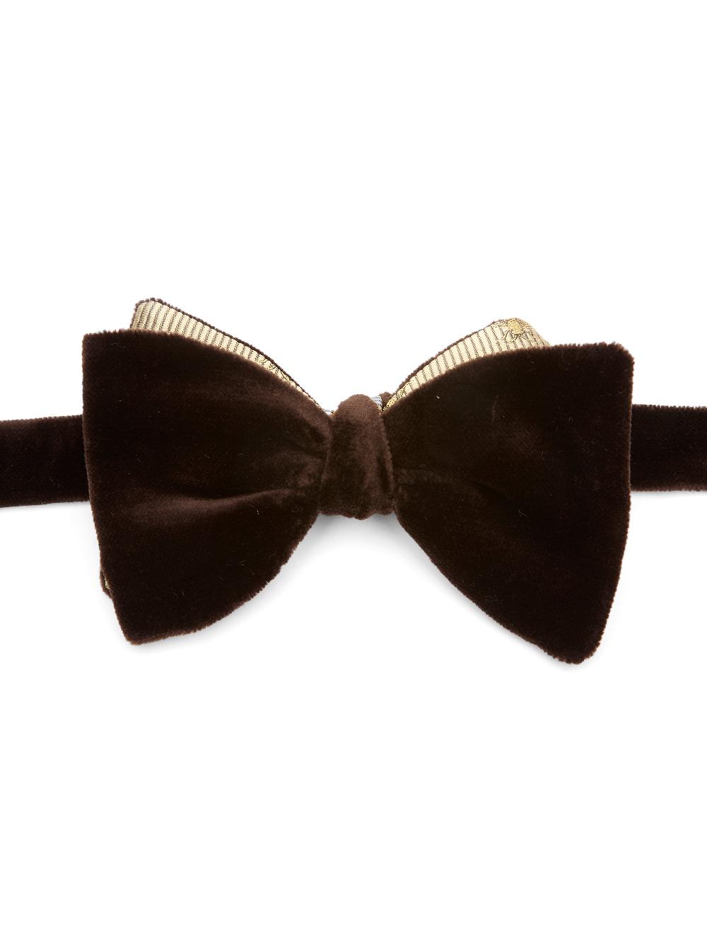 Favourbrook Chocolate Brown Velvet With Gold Bees Contrast Large Party Bow Tie