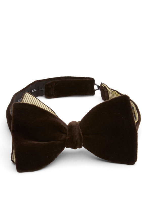 favourbrook Chocolate Brown Velvet with Gold Bees Contrast Large Party Bow Tie