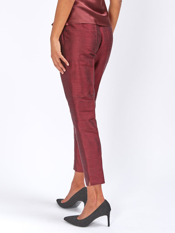 Favourbrook Cigarette Trousers Claret Silk Douppion
