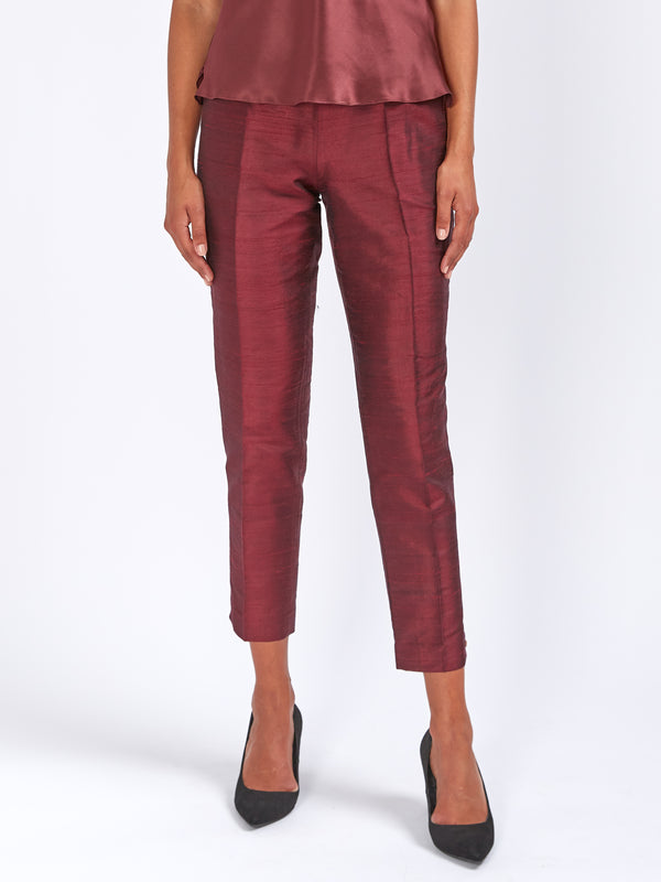 favourbrook Cigarette Trousers Claret Silk Douppion
