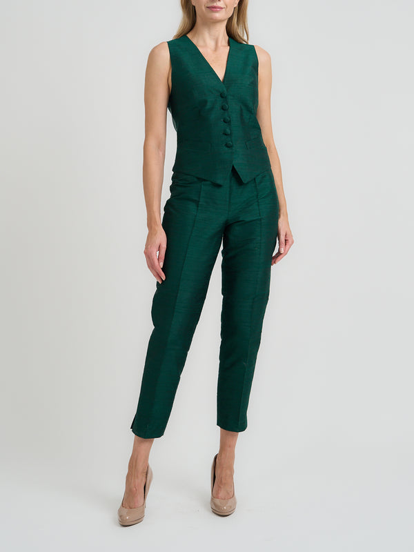 favourbrook Cigarette Trousers Evergreen Silk Douppion