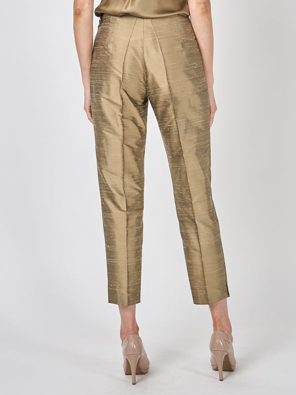 Favourbrook Cigarette Trousers Pewter Gold Silk Douppion