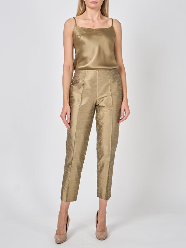 Favourbrook Cigarette Trousers Pewter Gold Silk Douppion
