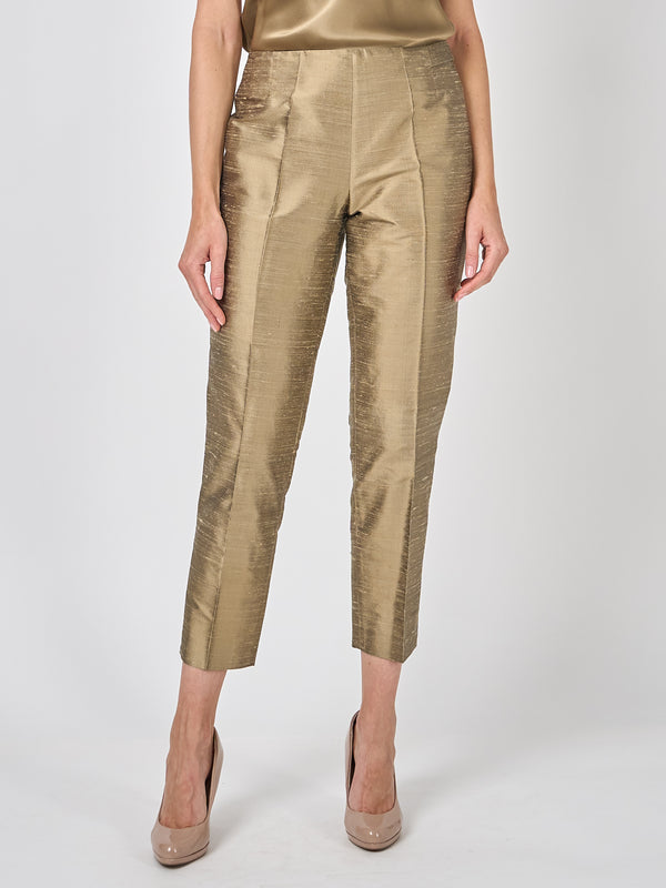 favourbrook Cigarette Trousers Pewter Gold Silk Douppion