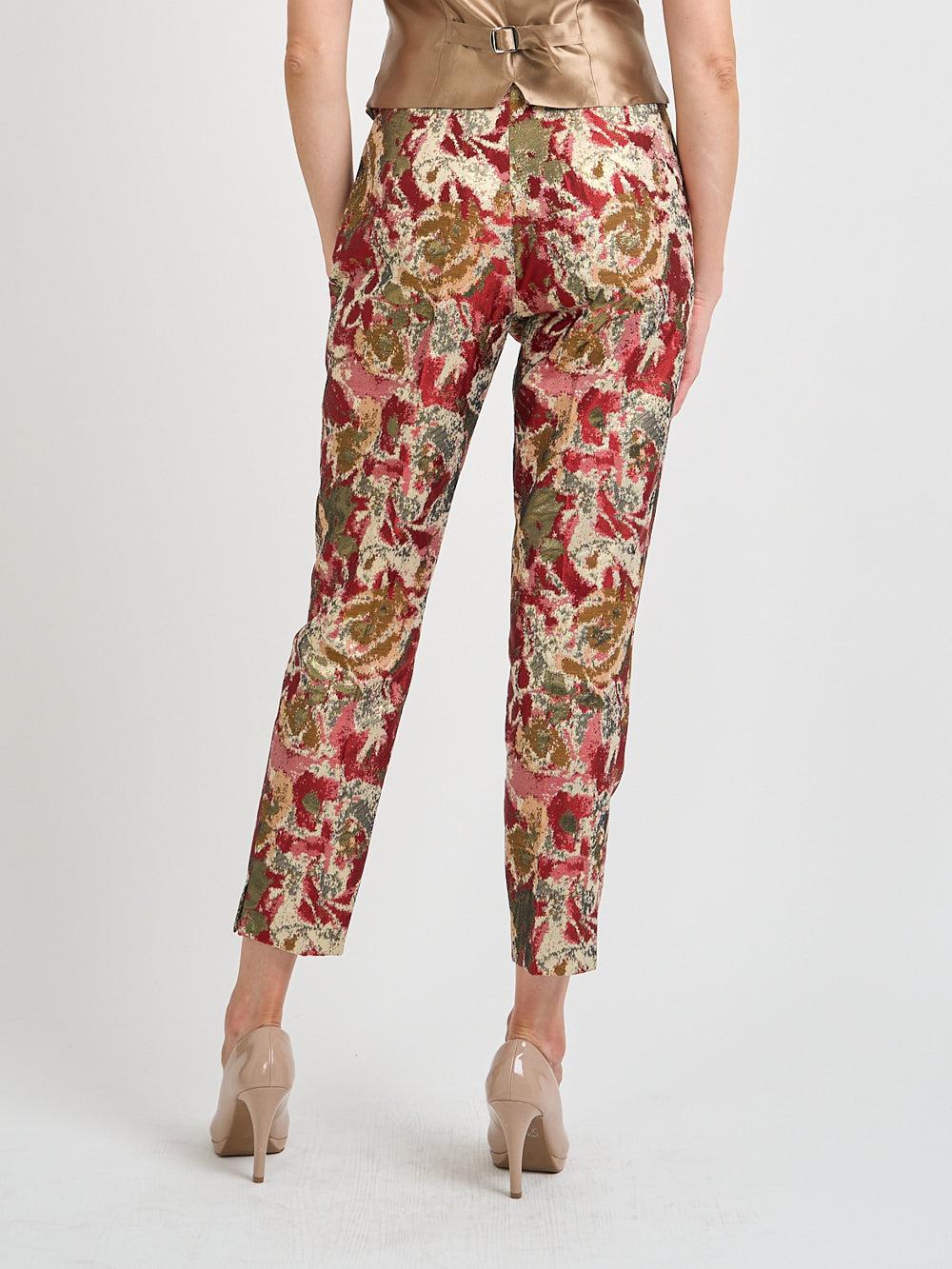 Favourbrook Cigarette Trousers Red Gold Barnwell Brocade