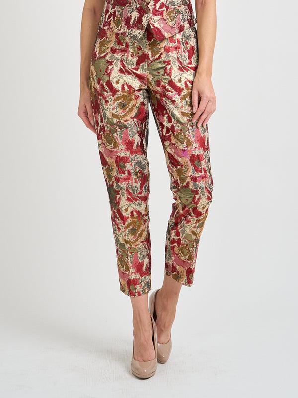 favourbrook Cigarette Trousers Red Gold Barnwell Brocade