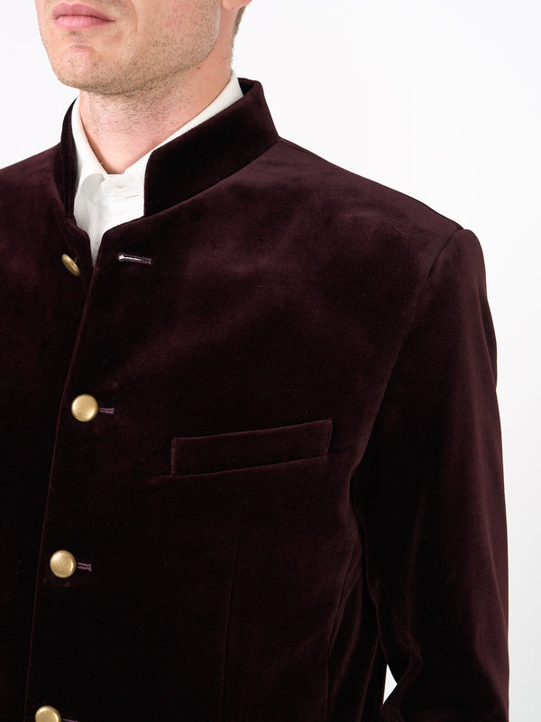 Favourbrook Claret Velvet Cotton Nehru Jacket Button Cuff