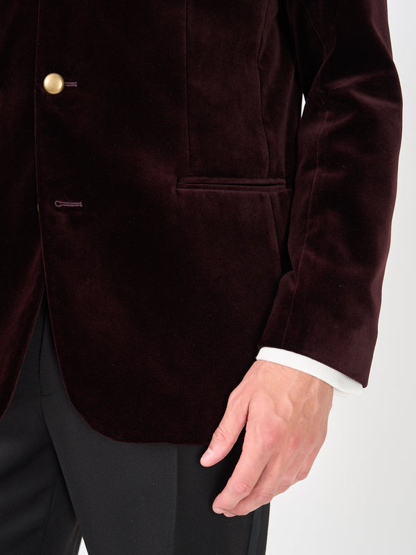 Favourbrook Claret Velvet Cotton Nehru Jacket Button Cuff