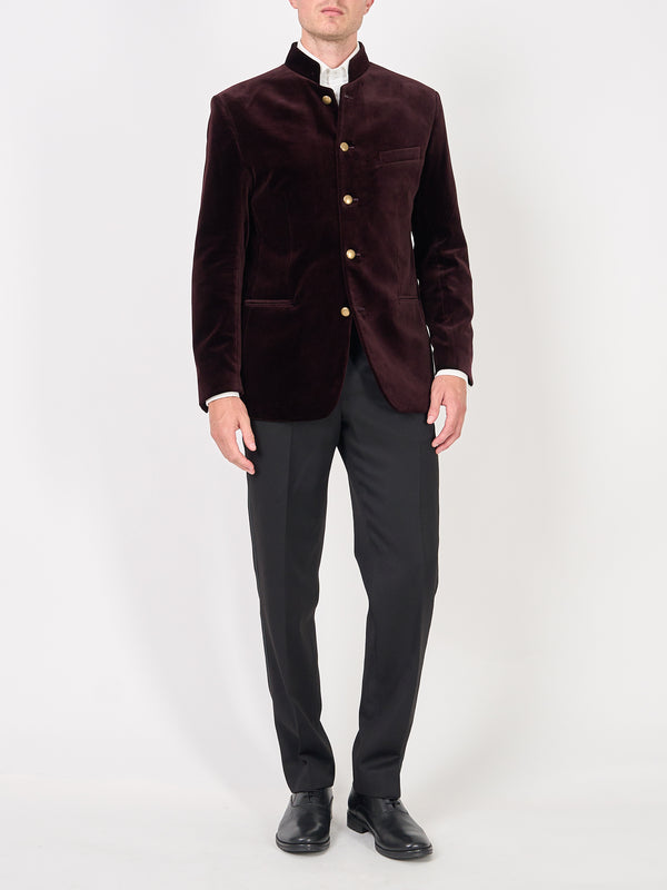 favourbrook Claret Velvet Cotton Nehru Jacket Button Cuff