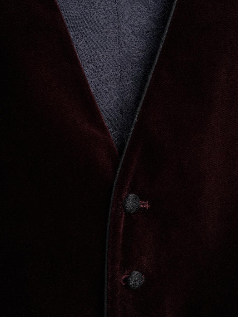 Favourbrook Claret Velvet Cotton Single Breasted Waistcoat With Piping