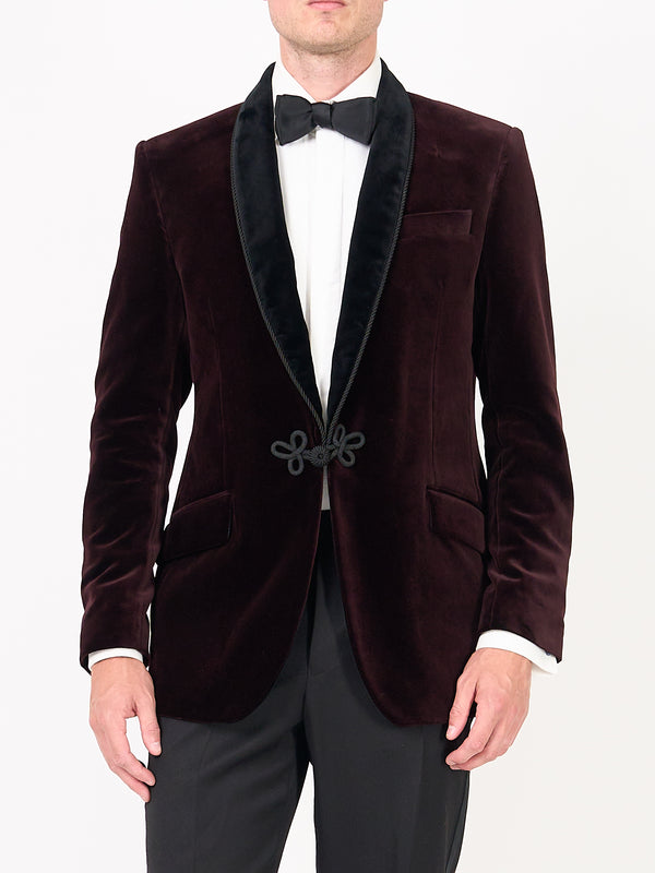 Favourbrook Claret Velvet Single Breasted Grosvenor Smoking Jacket