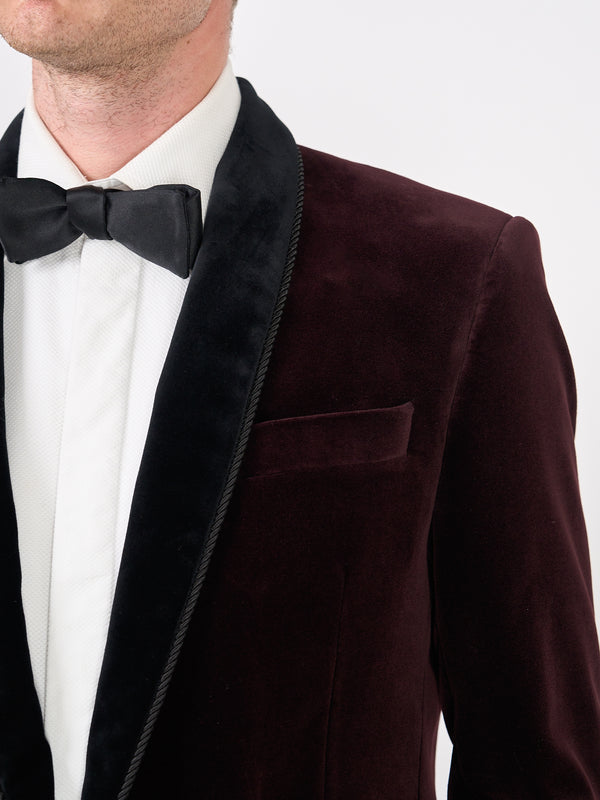 Favourbrook Claret Velvet Single Breasted Grosvenor Smoking Jacket
