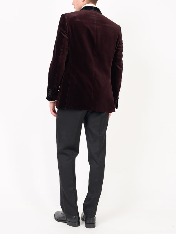 Favourbrook Claret Velvet Single Breasted Grosvenor Smoking Jacket