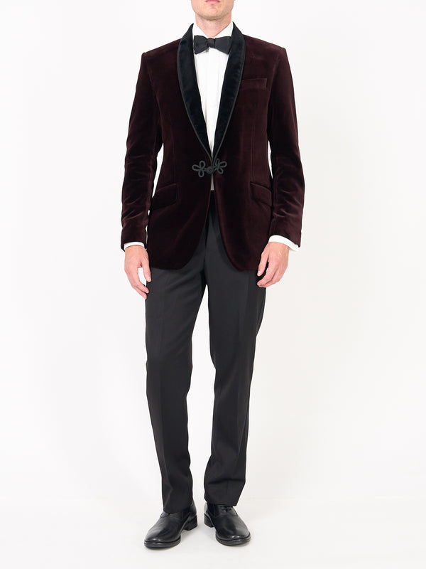 favourbrook Claret Velvet Single Breasted Grosvenor Smoking Jacket