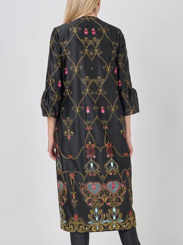 Favourbrook Collarless Duster Coat Black Blythe Duchesse Satin