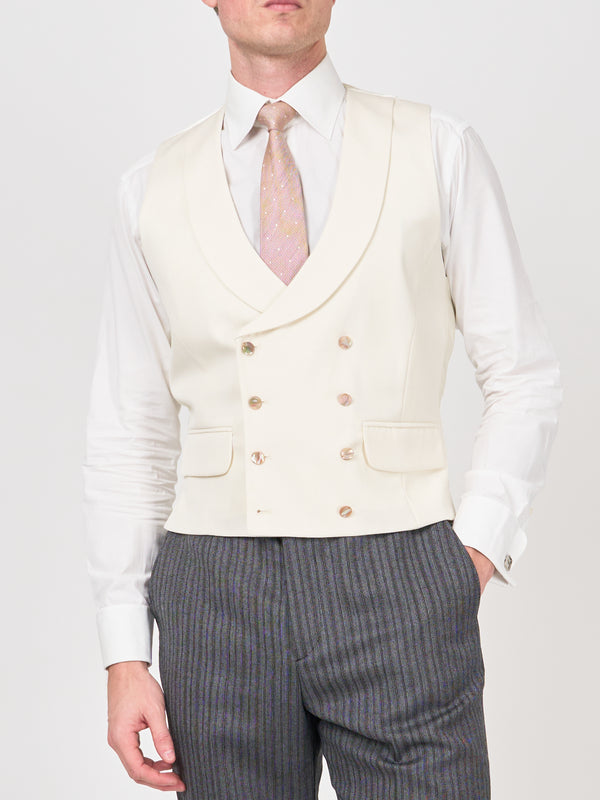 favourbrook Cream Gabardine Wool Double Breasted Waistcoat