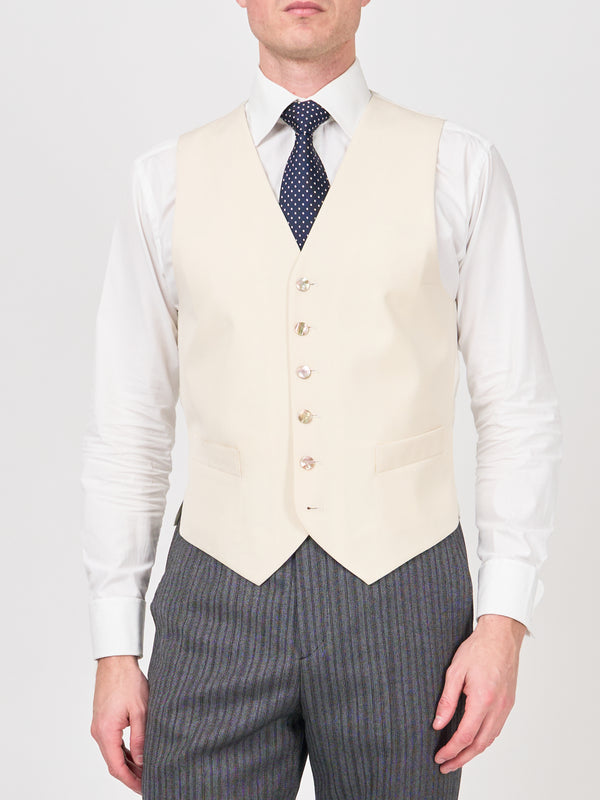 favourbrook Cream Gabardine Wool Single Breasted Waistcoat
