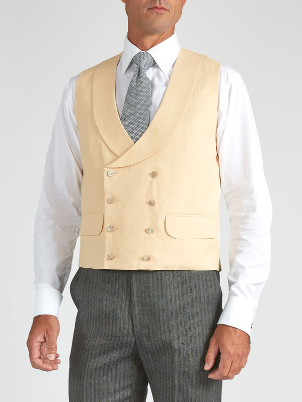 favourbrook Dark Cream Linen Double Breasted Waistcoat