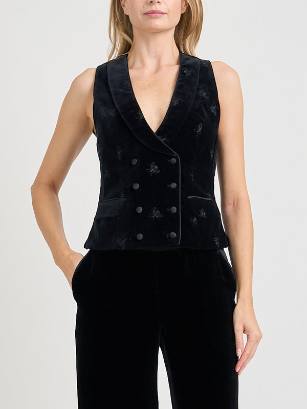 favourbrook Double-Breasted Black Bees Cotton Velvet