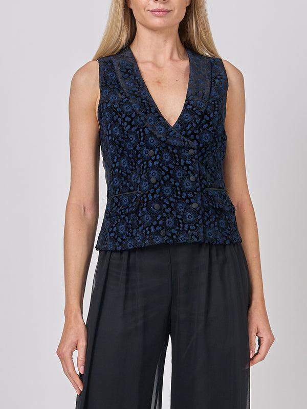 favourbrook Double-Breasted Black Navy Clyde Silk Velvet