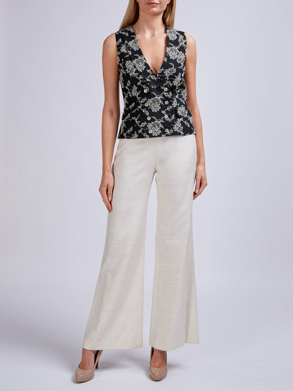 Favourbrook Double Breasted Waistcoat Black Brett Linen