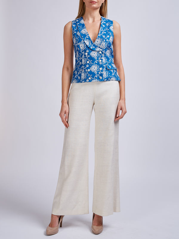 Favourbrook Double-Breasted Waistcoat Cobalt Peasenhall Linen