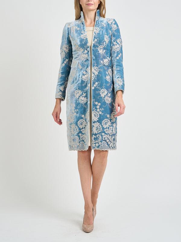 favourbrook Eton Coat Powder Blue Trumen Silk Velvet