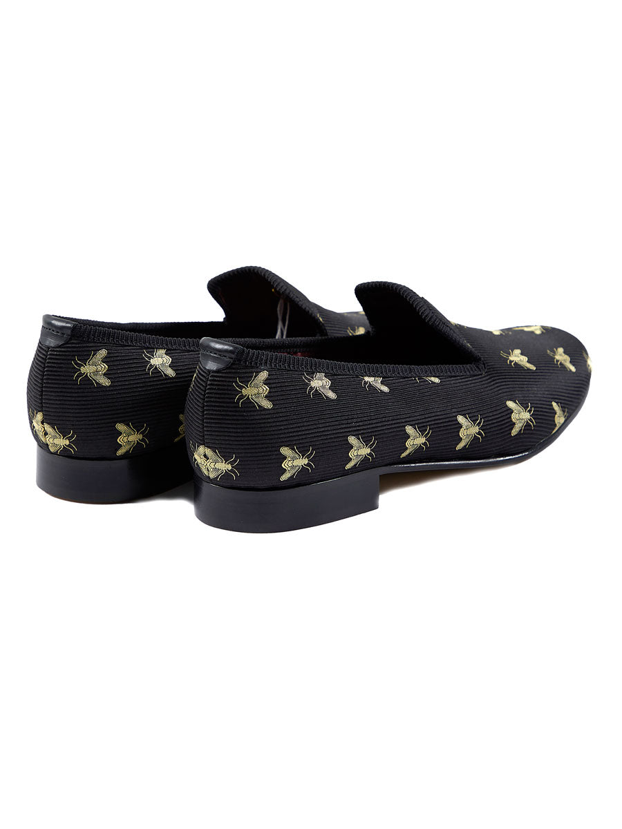 Favourbrook Black Bees Silk & Leather Slippers