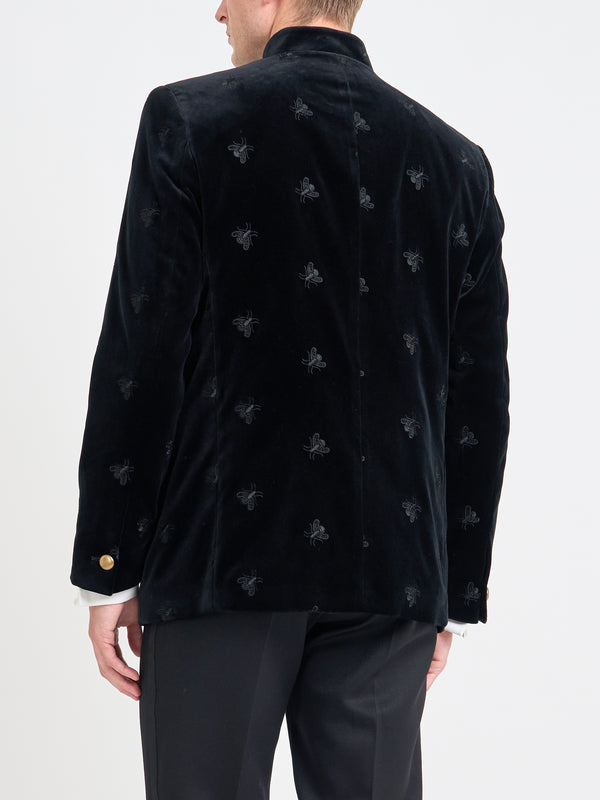 Favourbrook Black Bees Velvet Cotton Nehru Jacket