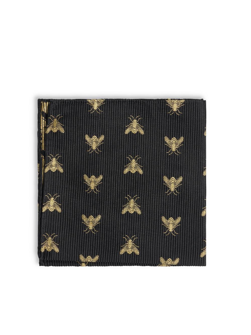 Favourbrook Black Gold Bees Silk Pocket Square
