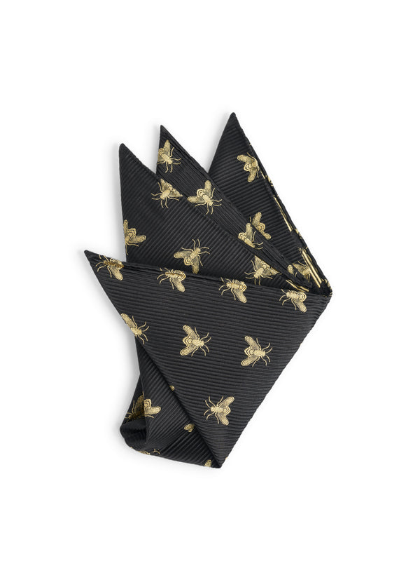 favourbrook Black Gold Bees Silk Pocket Square